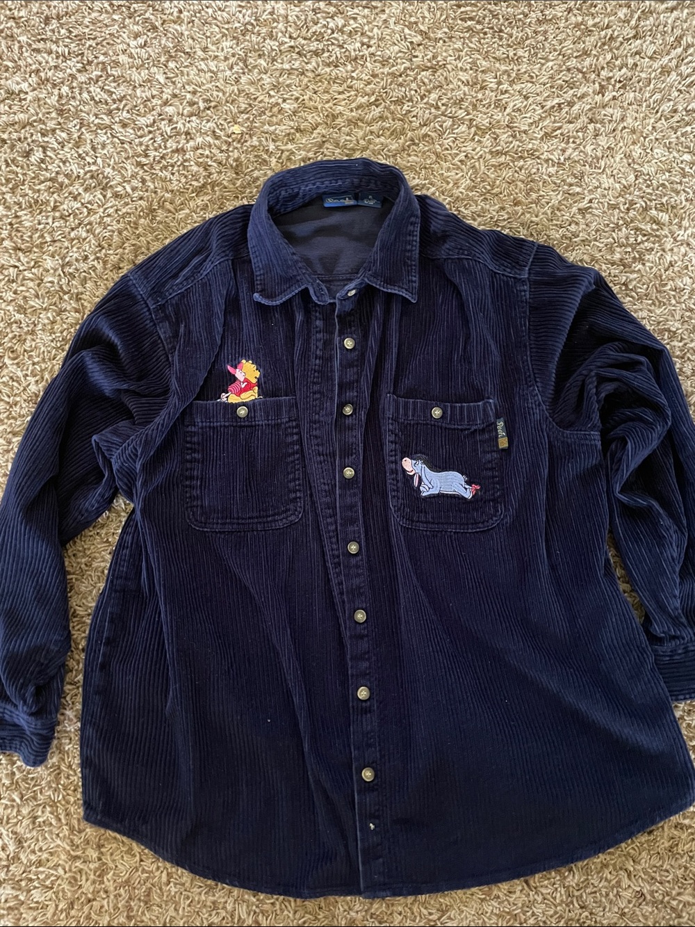 Disney Navy Corduroy Button-Up Shirt with Winnie the Pooh Embroidery